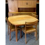 A Teak 1960s/70s G Plan dining room suit, rounded Rectangular pull-out extending dining table,