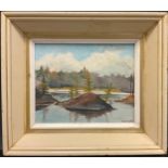 Jill Field, after the Canadian school, Waverley Lake, signed, oil on board, 20.5cm x 25.5cm.