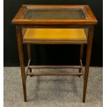 An Edwardian bijouterie cabinet, hinged top, four glass sides, lined velvet interior, tapering legs,