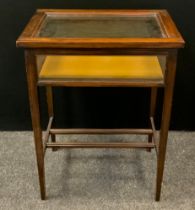 An Edwardian bijouterie cabinet, hinged top, four glass sides, lined velvet interior, tapering legs,