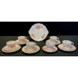 Royal Crown Derby - posies pattern tea set for six inc cups, saucers, side plates etc