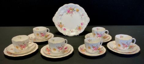 Royal Crown Derby - posies pattern tea set for six inc cups, saucers, side plates etc