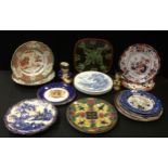 Ceramics - Various plates including; slipware green patterned dish, signed 'Willet',27.5cm long,