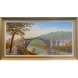 James Horne Iron Bridge signed, oil on canvas, 30.5cm x 61cm.
