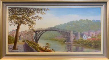 James Horne Iron Bridge signed, oil on canvas, 30.5cm x 61cm.