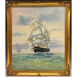 Preston Willis, Tall Ships at Sea, signed, oil on canvas, 60.5cm x 50.5cm.