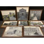 British school, 20th century, Pembrokeshire Barracks - a set of nine oils on canvas, the largest