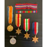 Medals, WWII Africa star, 39-45 star, etc; WWI medal engraved pvt Johnson Liverpool Res (5)