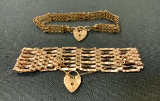 A 9ct gold seven bar gate bracelet; another, smaller, 20.4g (2)