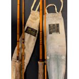 A Hardy two-piece split-cane trout fly fishing rod, Fire crest model. number NE1632; and a Sharps