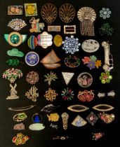 Costume jewellery - mid century and later half 20th century, Vintage brooches, qty.