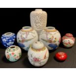 Oriental ceramics - Ginger jars including; prunus blossom, double concentric mark to base, 11cm, a