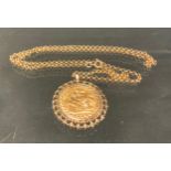 A Victorian sovereign pendant necklace, 1891 London mint, 21.1g gross