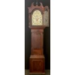 A 19th century oak and mahogany longcase clock, arched painted dial signed Jos Ault, Belper, gilt