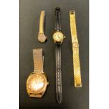 A Bulova Ambassador Automatic wristwatch, striped dial, block baton markers, gold plated case;