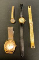 A Bulova Ambassador Automatic wristwatch, striped dial, block baton markers, gold plated case;