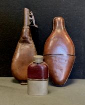 Leather concord hip flask; shotflask etc