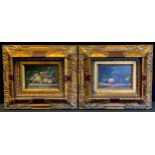 Amato, a pair, after, Grapes, Apples and Pears, oil on panel, 11cm x 16cm baroque gilt and