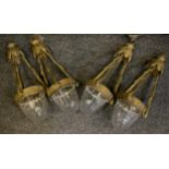 A set of four Victorian style brass pendant ceiling lights / lanterns, cut glass domes, each 58cm