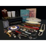 Boxes and Objects - mother of pearl pen knives, others; ACME whistles, Roxeco pocket watch,