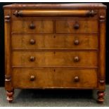 A Victorian flame mahogany chest, hidden draw to frieze above two short over three long graduated
