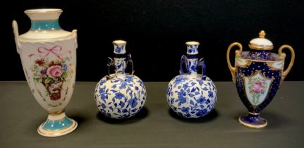 Minton - A pair of Minton globular twin handled vases, 14cm high; etc (4)