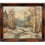 Gordon Whitman (American, bn. 1944), Rockies in winter, signed, oil on canvas, 51cm x 61cm.