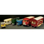 A Scratch Built Wooden model of a Fairground wagon and trailer, Fun Fair on Tour, in red, yellow and