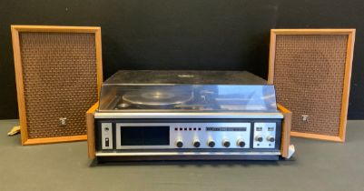 Sanyo 1970s record turntable with pair of speakers