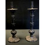 Lighting - a pair of baroque style cast iron lamps, painted black, 48cm (2)