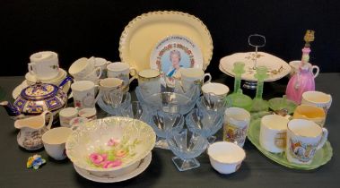 Ceramics - Commemorative and local interest cups, art deco dressing table glass, others; Midwinter