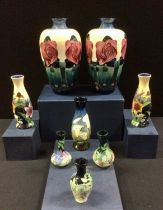 A pair of Old Tupton Vases decorated with Charles Rennie Mackintosh style Roses, others assorted