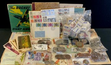 Coins & Stamps, Postcards etc - Rocket stamp album, GB and international coins, Buxton Advertiser