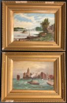 Dutch School (early to mid 20th century), a pair, Harbour and river scenes, oils on board, 17cm x