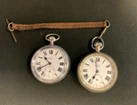 A British Rail Midlands open face pocket watch marked B.R (M) verso, white enamel dial, bold Roman