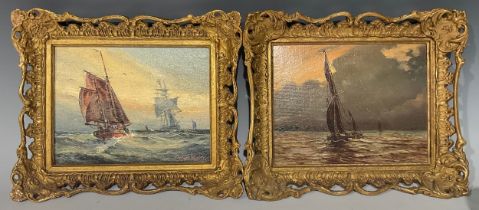 Michael Crawley A Pair, Ships at Sea signed, oils on board, 18cm x 22cm