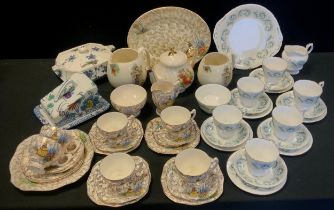 A Morley ware Crinoline Lady pattern tea set for six, another Royal Standard Grasland, Yuan Cheese