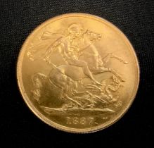 UNITED KINGDOM. Victoria, 1837-1901. Gold 2 pounds (double sovereign), 1887. London. Crowned and