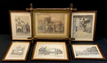 Pictures and Prints - Engravings including; Newark Castle, Shake spheres inn, Bristol, Haddon