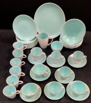 Poole mint green part table service including; one large plate, eleven small plates, six bowls, five