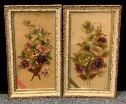 Pictures and Prints - A Pair of Victorian paintings, 'Floral Tribute 'oil on glass, 57cmx 27cm (2)