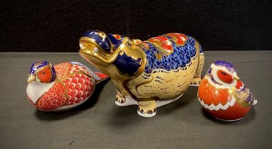 Royal Crown Derby Paperweights - Hippopotamus, others Pheasant , Robin, all gold stoppers, printed