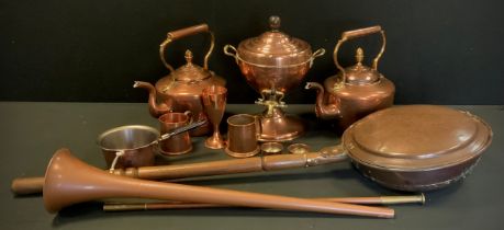 Copper - a copper Samovar, a copper kettle, others; copper warming pan, pans, French horn; etc