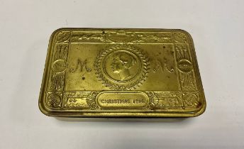 A World War I brass gift tin by Queen Mary, Christmas 1914.
