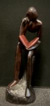 Modernist school, hardwood sculpture of ' Thinking Man', 68cm high