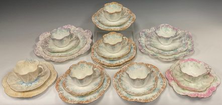 A Wileman and Co. pattern 'Trailing violets', pattern no.9058 part tea set for four comprised of