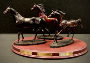 A set of three Franklin Mint bronze model horses, The Origins of Champions, modelled by Gill Parker,