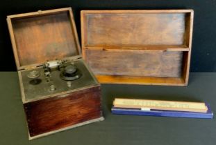 A vintage Morse code/telephone signal machine, two division cutlery tray etc