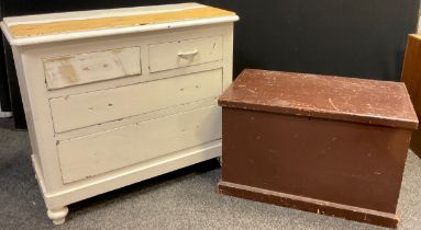 A Victorian white-painted pine chest of drawers, 82.5cm high x 98cm wide x 43.5cm deep; a c.1900