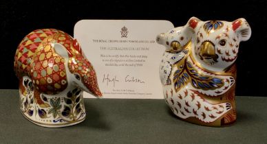 Royal Crown Derby Paperweights - Koala & Baby, limited signature edition, with card, gold stopper,